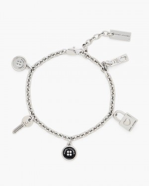 Marc Jacobs Button Charm Bracelet Armbänder Damen Silber Schwarz | 49OECWNQK