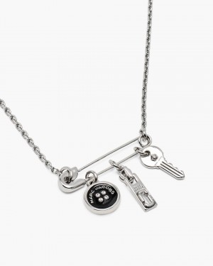 Marc Jacobs Button Charm Necklace Ketten Damen Silber Schwarz | 25SRGTPNL
