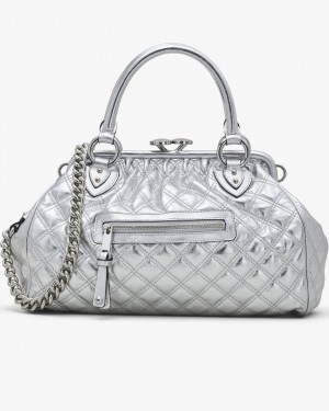 Marc Jacobs Re-Edition Quilted Metallic Leather Stam Bag Handtasche Damen Silber | 78REWGIAZ