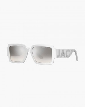 Marc Jacobs The Bold Logo Square Mirrored Sunglasses Sonnenbrille Damen Weiß Grau | 91JXCTDBY