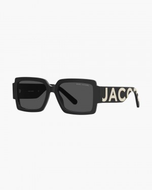 Marc Jacobs The Bold Logo Square Sunglasses Sonnenbrille Damen Schwarz Weiß | 72PCKZGEM