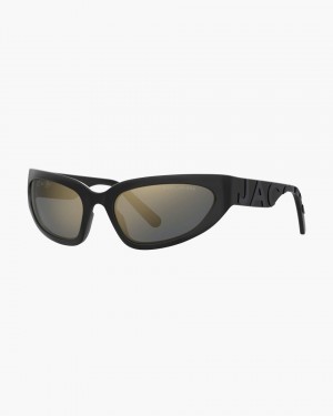 Marc Jacobs The Bold Logo Wrapped Mirrored Sunglasses Sonnenbrille Damen Schwarz | 38KIEFCLS