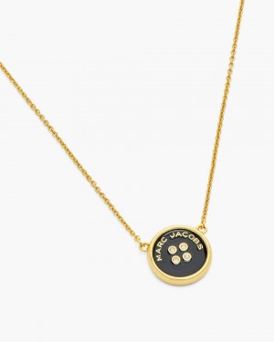 Marc Jacobs The Button Pendant Necklace Ketten Damen Gold Schwarz | 80KNMWBJX