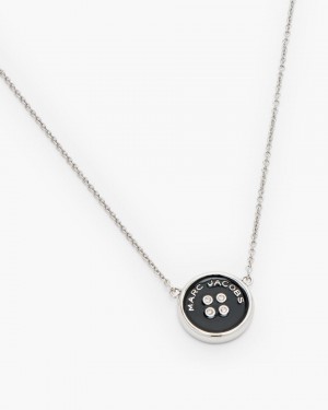 Marc Jacobs The Button Pendant Necklace Ketten Damen Silber Schwarz | 14KNWVBOS