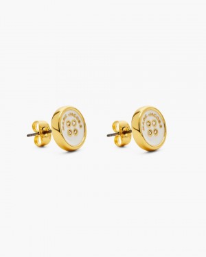 Marc Jacobs The Button Stud Earrings Ohrringe Damen Gold Weiß | 27JDTPHRZ