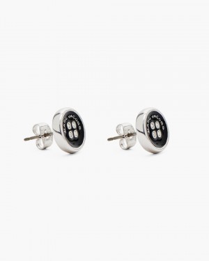 Marc Jacobs The Button Stud Earrings Ohrringe Damen Silber Schwarz | 51QGRKPHS