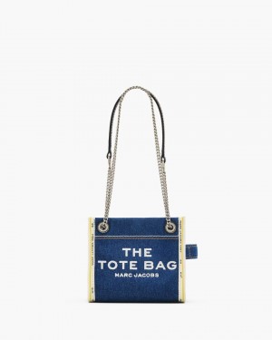 Marc Jacobs The Denim Chain Crossbody Tote Bag Umhängetasche Damen Dunkelwaschen | 94YLABVOC