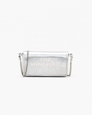 Marc Jacobs The Metallic Leather Chain Mini Bag Große Geldbörse Damen Silber | 85YNBMSPH