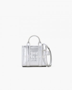 Marc Jacobs The Metallic Leather Crossbody Tote Bag Mini Tasche Damen Metal Silber | 85TNEMJDX