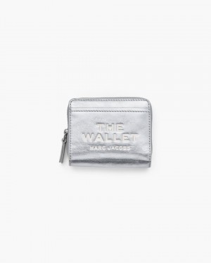 Marc Jacobs The Metallic Leather Mini Compact Wallet Kleine Geldbörse Damen Metal Silber | 18NFAXRMD