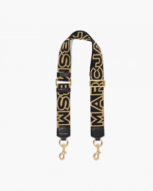 Marc Jacobs The Outline Logo Webbing Strap Taschengurt Damen Schwarz Gold | 28WDTBPGO
