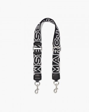 Marc Jacobs The Outline Logo Webbing Strap Taschengurt Damen Schwarz Silber | 52EOURAHF