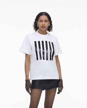 Marc Jacobs The Stripe Box Tee Oberteile Damen Weiß | 58CQVZHPK