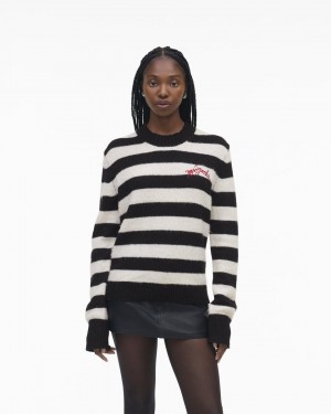 Marc Jacobs The Striped Brushed Logo Sweater Oberteile Damen Schwarz Weiß | 85FMOLWVQ