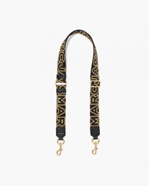 Marc Jacobs The Thin Outline Logo Webbing Strap Taschengurt Damen Schwarz Gold | 27WAXORVT