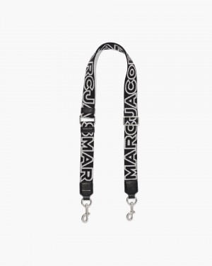 Marc Jacobs The Thin Outline Logo Webbing Strap Taschengurt Damen Schwarz Silber | 08RNMVCXF