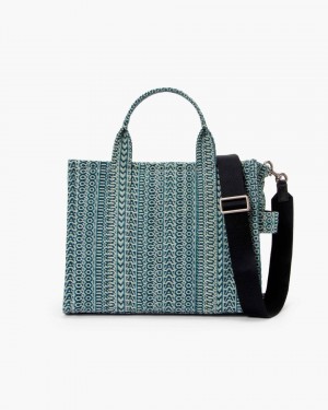 Marc Jacobs The Washed Monogram Denim Medium Tote Bag The Tote Bag Damen Orange Blau | 36BEVPOLK